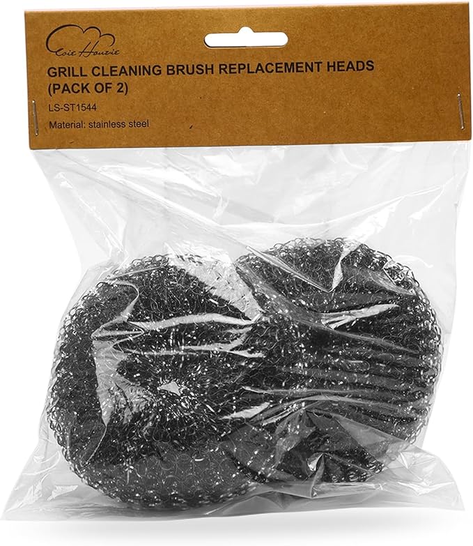 Heavy-Duty Stainless Steel Wool Barbecue Grill Cleaning Scrubber Pads, Replacement Steel Wool Brush Head, 2 Pack