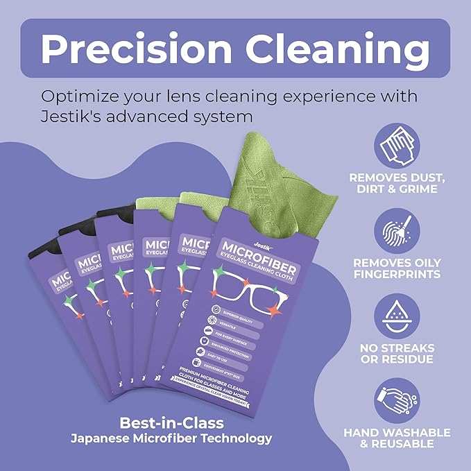 Jestik Microfiber Cleaning Cloth - Japanese Lens Wipes for Eyeglasses, Camera Lenses, Screens & More - Versatile Glasses Cleaner Cloths, Lint-Free, Washable (Black/Olive Green - Pack of 6)