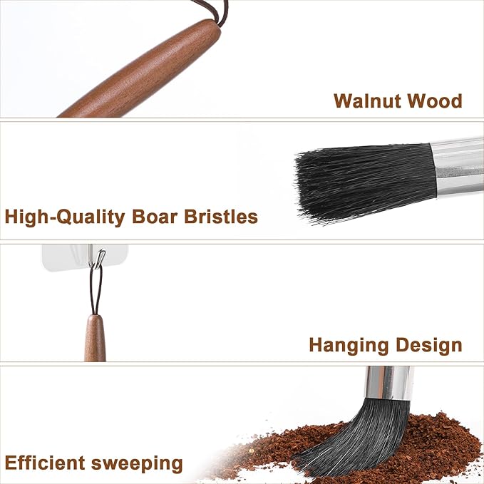 Espresso Maker Coffee Brush Coffee Cleaning Brush Machine Cleaner Tool With Wooden Handle Walnut Boar Bristles Beech Wood For Home Kitchen Barista With Hanging Loop