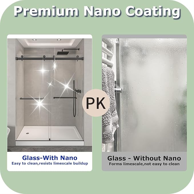 49"- 54" W x 76" H Frameless Shower Door, Double Sliding Shower Door,5/16"(8mm) Clear Tempered Glass,Easy Sliding Shower Door with Explosion-Proof Film (Matte Black 54" Wx76 H)