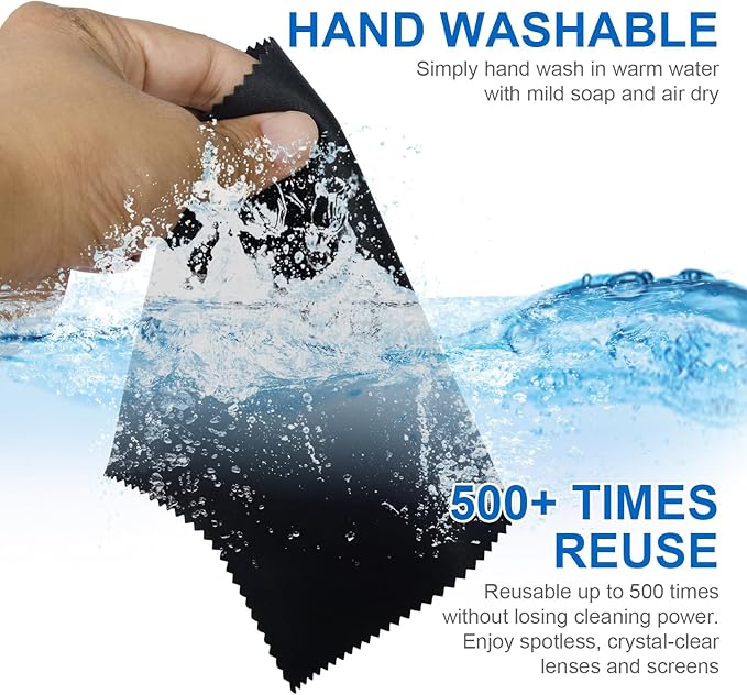 Premium Microfiber Cleaning Cloths for Eyeglasses, Screens, Camera Lenses, Ultra-Soft, Scratch-Free, Washable and Reusable, 6 Pack (Beige/Blue/Gray)