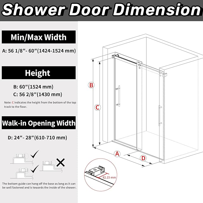 Sunrosa Frameless Double Sliding Tub Shower Door 60" W x 60" H, 5/16" (8mm) Thick Easy-Clean Tempered Glass, Adjustable Tub Door with Soft-Close System, Brushed Nickel Finish