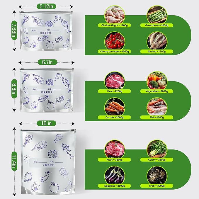 Reusable Aluminum Foil Food Storage Bags with Writable Label, Stand-up Leakproof Ziplock Freezer Bags for Refrigerator, BPA-Free Durable Food Pouch (50-Pack, 6.7Wx8.8H)