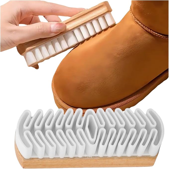 Crepe Suede Rubber Brush for Cleaning Snow Boots – 2025 Upgrade No Water Needed, Wood Handle for Dry Cleaning & Maintaining Suede & Nubuck Leather – Gentle & Effective for Boots, Shoes, Sneakers