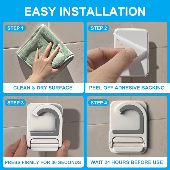 3pack Mop and Broom Holder Wall Mount Self Adhesive - No Drill Mop and Broom Handle Gripper, Household Cleaning Organizer for Organization and Storage, Holds up to 6 lb