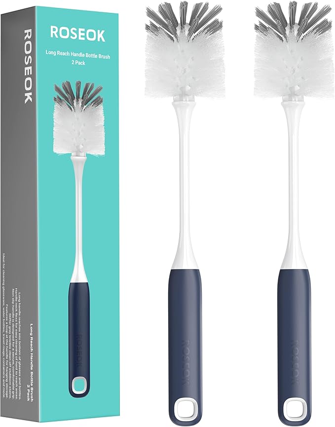 Long Handle Water Bottle Brush,Flexible Bottle Brush for Cleaning Milkshake Cup,Sports Bottle,Navy Blue,2 Pack
