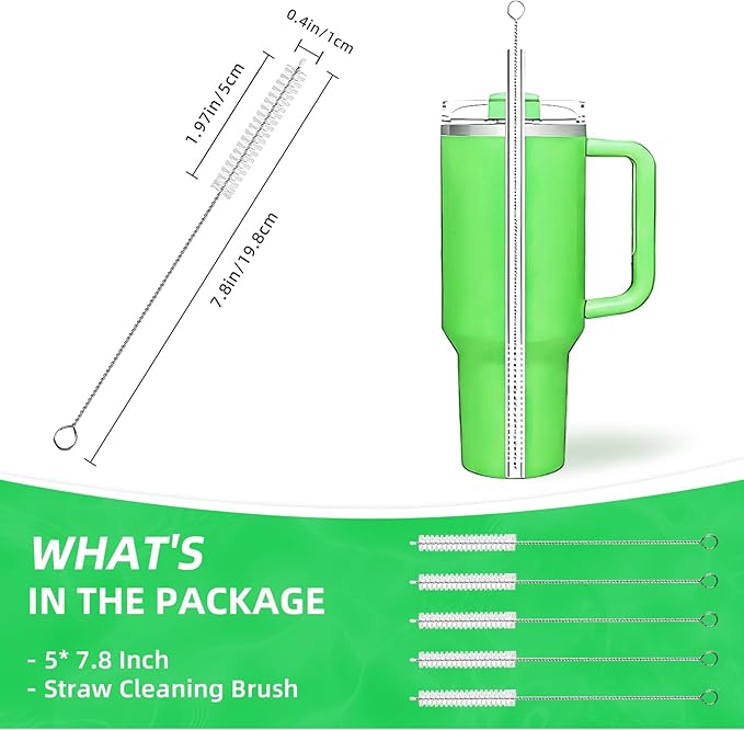 Cleaning Brushes for Reusable Drinking Straws, Set of 5, Long Wire Handle, Bottle and Straw Cleaner for Stanley Mug, Sippy Cup, Water Bottle and Tubes, Reusable and Flexible