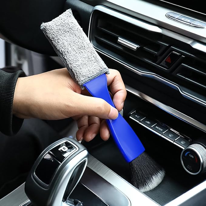 Car Double Head Brush, Double Head Automotive Interior Cleaner Detail Brushes Cleaning Dashboards Seats Air Vent, Vehicle Interior Detailing Tools, Universal for Truck, SUV (Blue)