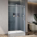46-49 Inch x 80 Inch Sliding Frameless Shower Door, 3/8" Tempered Glass with Easy-Cleaning Coating, Stainless Steel Rollers & SGCC-Certified Stability, Bright Chrome