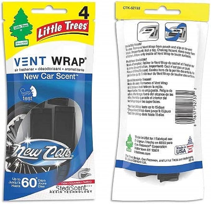 LITTLE TREES Car Air Freshener | Vent Wrap Provides Long Lasting Scent,Invisibly Fresh | New Car Scent,Air Fresheners,(Pack of 24)