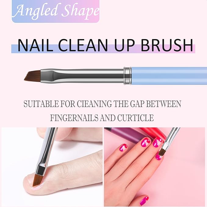 JASSINS Nail Art Clean Up Brushes, 3 Pcs Flat/Oval/Fine Angled Gel Nail Brushes,For Nail Art Design Painting DIY and Cleaning Polish Mistake on the Cuticles (Color)