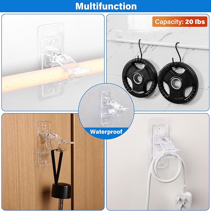 Antimbee 6-Pack No Drill Needed Curtain Rod Holders, Self Adhesive Rod Brackets for Smooth Walls, Multipurpose Nail-Free Stick on Curtain Rod Hooks, Screw Mount Curtain Hangers for Textured Surfaces