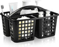 Haundry Plastic Shower Caddy Basket with 3 Compartments, Portable Divided Cleaning Supply Storage Organizer with Handle (Black)