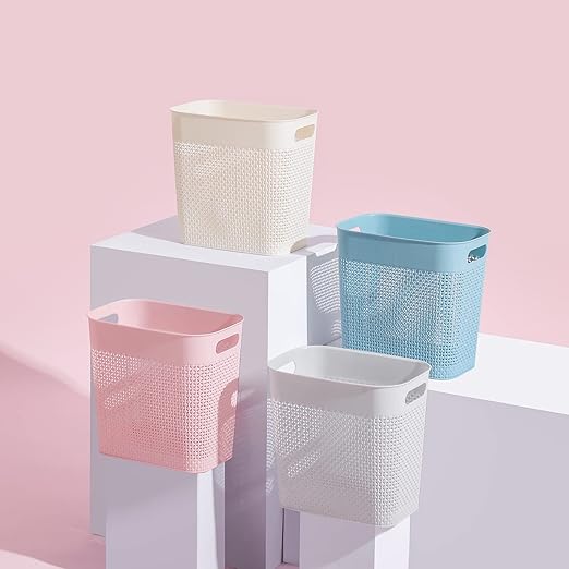 UUJOLY Plastic Trash Can Wastebasket, Garbage Container Basket for Bathrooms, Kitchens, Offices, Kids Rooms (Pink, 3 Gallon), 1 Pack