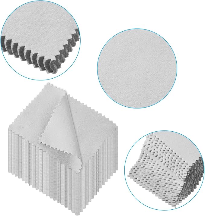 Tatuo 200 Pieces Jewelry Polishing Cloth 2.36 x 3.15 Inch Double-Sided Polishing Cloths Silver Glasses Cleaning Tools for Gold Silver and Platinum Jewelry Watch Coins Glasses