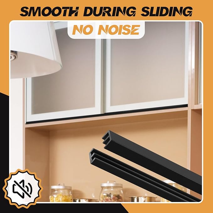 Landical 4 Sets 4FT Sliding Door Track for 1/8" Thick Panels Closet Glass Doors Plastic Cabinet Window Sliding Track (Black)
