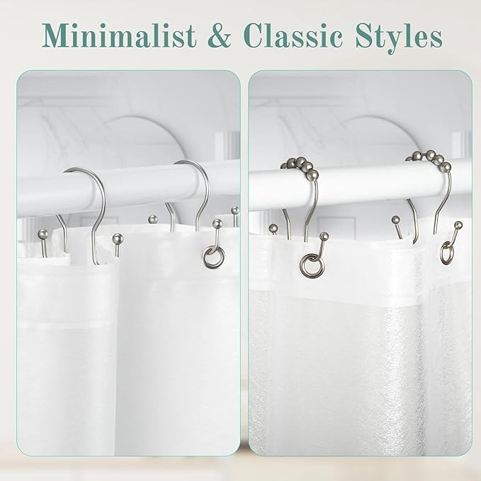 Goowin Shower Curtain Hooks, 12 Pcs Shower Curtain Rings, Stainless Steel Shower Curtain Hangers, Metal Shower Curtain Hooks Rings Rust Proof, Minimalist Shower Hooks for Shower Curtain, Matte Nickel