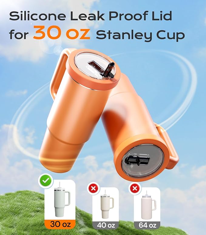 30oz Flip Straw Leak Proof Lid for Stanley Quencher,30 oz Tumbler Lid Replacement for Stanley Cup Accessories,No Spill Silicone Tumbler Lids with Cleaning Brush Set (Nectarine)