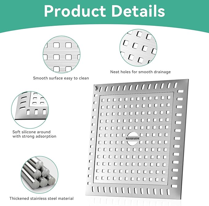 Drain Hair Catcher for Bathroom Sink,4.8" Stainless Steel and Silicone Shower Drain Covers Suitable for Drains and Bathroom Floors (1, Gray)