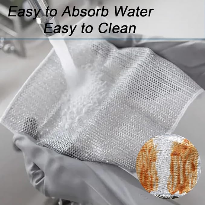 10 PCS Multipurpose Wire Dishwashing Rag for Wet and Dry,Non-Scratch Wire Dishcloth,Scrubbing Wire Dishwashing Rags,Time-Saver Kitchen Wipes Cleaning Cloths (Double Layer)