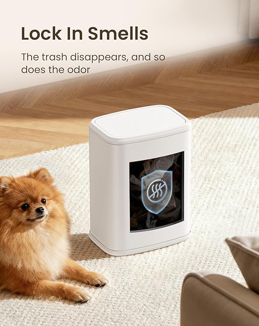 Cesun Small Bathroom Trash Can with Swing-Top Lid,8L/2.1 Gallon Stainless Steel Garbage Can with Removable Inner Bucket, Slim Waste Basket for Home, Office, Toilet, Bedroom, Living-Room (White)