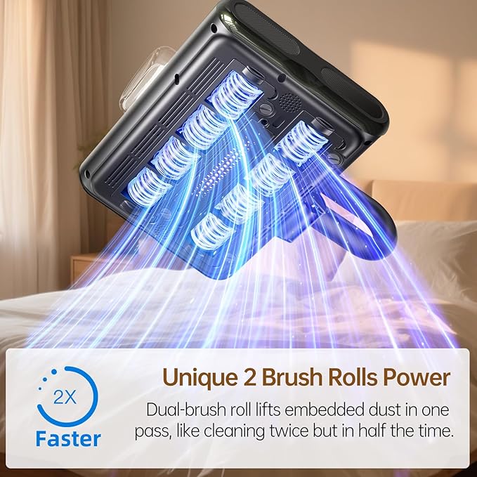 Dual Brush-Roll Mattress Vacuum Cleaner with 25KPa High Suction, UV-C Light, 140°F Heating & Triple HEPA Filter [Allergens & Pet Hair Removal] Handheld Bed Vacuum for Couch, Quilt, Mattress, Crib
