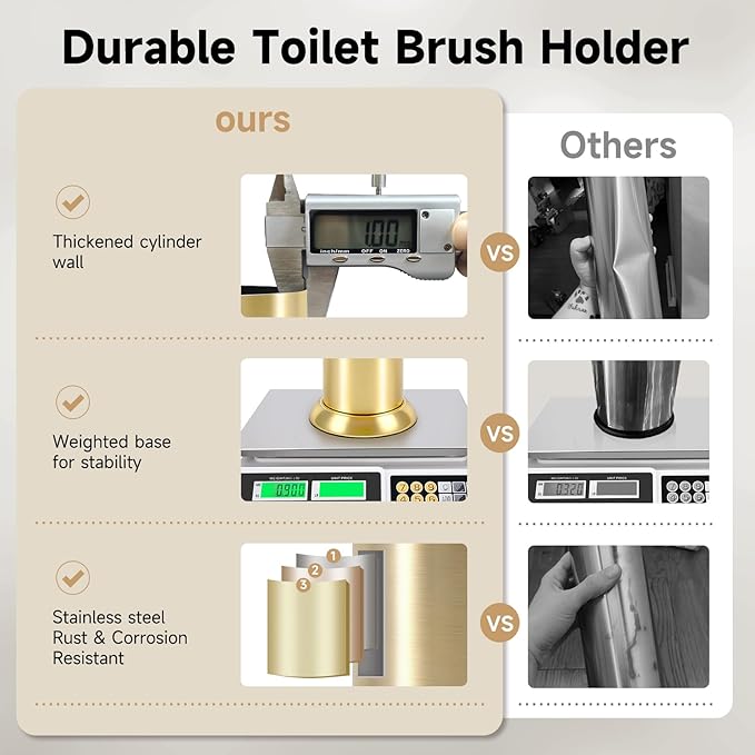 Brushed Gold Toilet Brush and Holder，Extra Long Handled Toilet Brush for Bathroom，Stainless Steel Heavy Duty Toilet Bowl Brush,Deep Cleaning Modern Toilet Cleaner Brush -Space Saving, Covered Brush