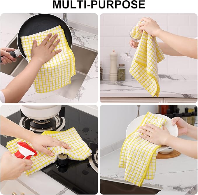 Kitinjoy Cotton 8 Pack Terry Kitchen Dish Cloths, 12 x 12 Inches Super Soft and Absorbent Dish Rags, Quick Drying Dish Towels for Washing Dishes, Yellow