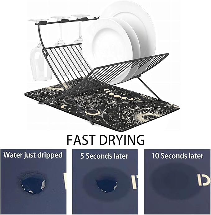 Dish Drying Mat for Multiple Usage. Super Absorbent, Easy clean, Quick dry, Cocina Accesorios for Kitchen Counter or Faucet Sink, Coffee bar, Refrigerator or Air fryer liners, 1 Pack Sunmoon