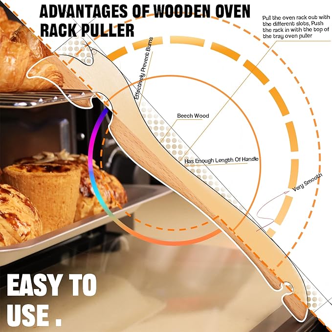 Oven Rack Puller, Wood Oven Rack Push Pull Tool, Prevent Scalding, Pull out Hot Racks Safely, Long Handle Toaster Oven Accessories,Suitable For Kitchen Oven, Air fryer,etc (2)