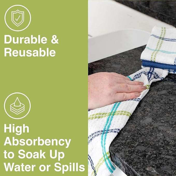 T-Fal Premium Waffle Dish Cloths: Highly Absorbent, Super Soft Long Lasting - 100% Cotton, 12"x13" Flat Waffle Dish Towel for Cleaning & Drying Dishes, (4-Pack), Cool
