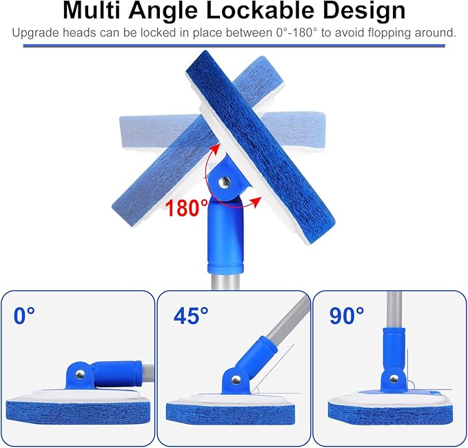 Lalafancy Bathroom Scrubber with Extendable Long Handle 50'' -3-in-1 Tub and Tile Cleaning Brush Interchangeable Head Attachment Shower Scrubber for Cleaning Bathroom Shower Bathtub Floor