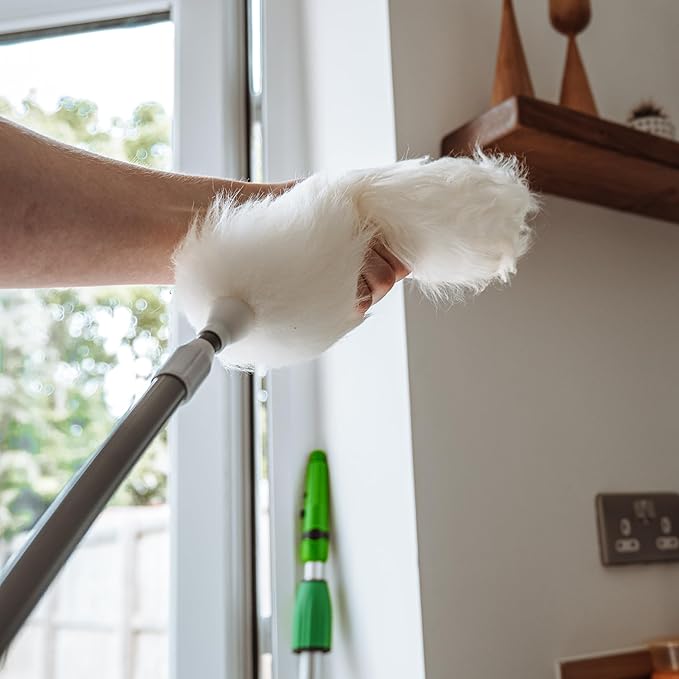 Unger Commercial StarDuster Lambswool Duster with Telescopic Handle - Extends 30 to 60" for High-Reach Dusting - Flexible, Chemical-Free Cleaning Tool for Ceilings, Vents & Fixtures - LWDUR
