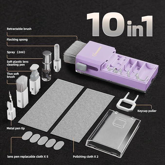 Laptop Screen Keyboard Cleaner Kit, All in 1 Electronic Cleaning Tool for MacBook iPad iPhone Pro Cell Phone, Brush Tool for Tablet, Computer, PC Monitor,TV Camera Lens with Patent, Purple
