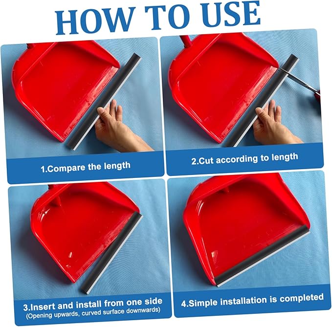 4pcs Rubber Dustpan Lip Edge Replacement Wide Lobby Dustpan Insert Strips Easy to Cut for Practical for Cleaning Tools