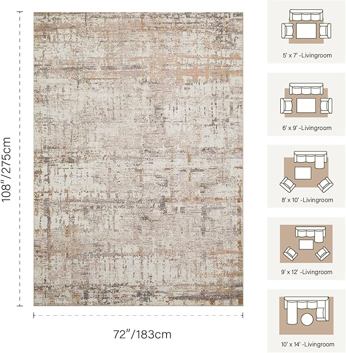 6x9 Washable Area Rug for Living Room, Modern Abstract Large Boho Rugs for Office, Dining Room, Kids Room, Farmhouse, Durable Low Pile Non Slip Carpet for High Traffic Areas, Beige Grey