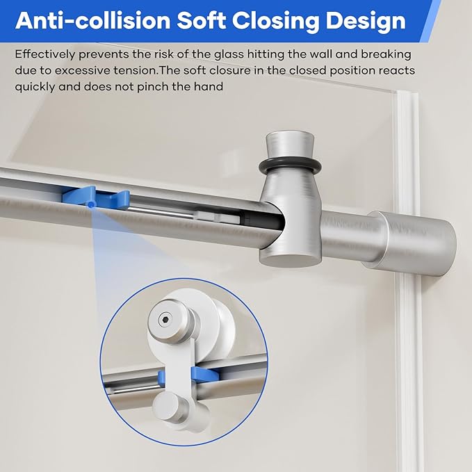 Zenith Shower Door,60 in W x 74 in H Frameless Shower Door with Handle and Seal Strip for Waterproof, 8mm Thickness Glass with Anti Explosion Film and SGCC Certificate,Brushed Nickel
