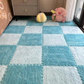 12Pcs Interlocking Carpet Tiles,12"x 12" Plush Interlocking Foam Carpet Tile with Border,Fluffy Play Mat Floor Tiles Thick Padded Squares Foam Tile for Playroom Decor (Light Blue+Dark Blue)