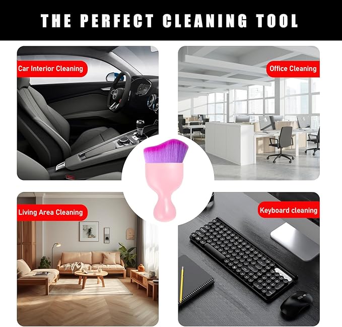Car Interior Dust Brush, Soft Scratch Free Auto Detailing Brushes, Universal Vehicle Interior Cleaning Tool for Automotive Dashboard, Air Vents, Leather(Pink & Purple)
