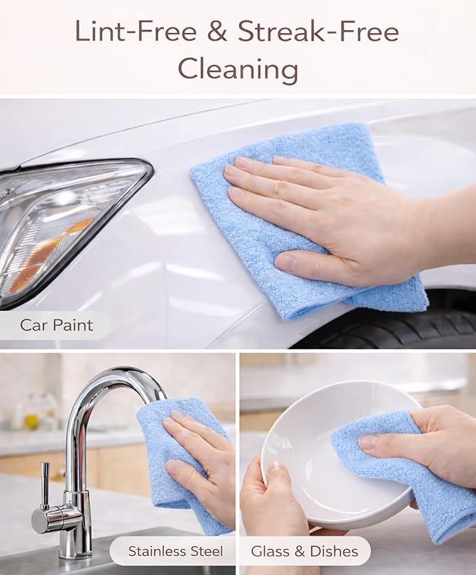 Microfiber Cleaning Cloth Roll - 100 Pack Tear Away Microfiber Paper Towels, Reusable, Washable, Scratch-Free, Kitchen Towels for Car, Home, Kitchen, Glass, Dishes (Blue)