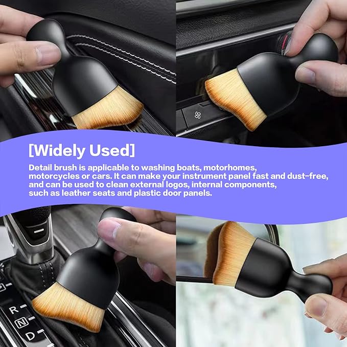 Car Interior Detailing Brush,Soft Bristle Cleaning Brush Car Detailing Brush Dusting Brush,Car Interior Cleaning Tool,Auto Detail Brush Car Dash Duster Brush (Black&Purple)