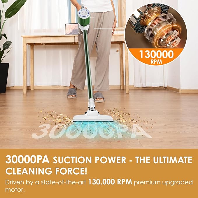 VersLife Cordless Vacuum Cleaner, Cordless Stick Vacuum for Pet Hair & Hard Floors, 30Kpa Powerful Suction, Up to 35 Mins Runtime 6-in-1 Lightweight Handheld Vacuum Cleaner