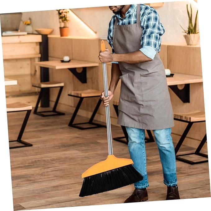 Unomor Stainless Steel Handle Soft Bristle Broom for Home Wide Angle Floor Cleaning Broom Dustpan Pet Hair Long Handle for Household and Commercial Cleaning