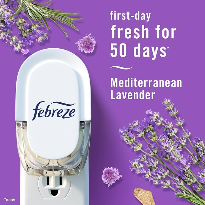 Febreze Plug in Air Fresheners, Mediterranean Lavender, Odor Eliminator for Strong Odors, Scented Oil Refill (3 Count)