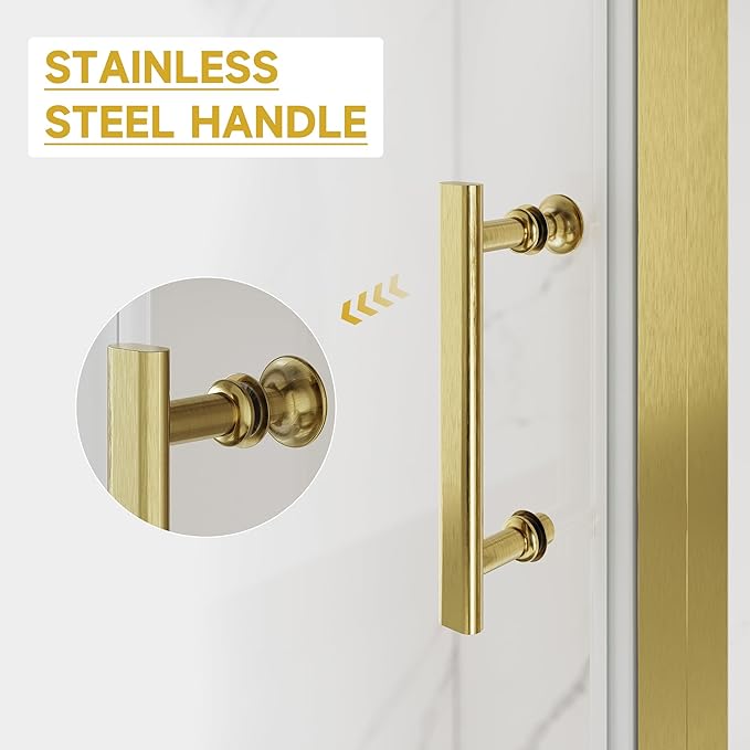 Glass Shower Door 31.5-33" W x 72" H, UCALAFEE Frameless Pivot Shower Door with 1/4" (6mm) SGCC Clear Tempered Glass, Waterproof Seal, Easy Clean & Anti-Fog Coating, Reversible Design, Brushed Gold