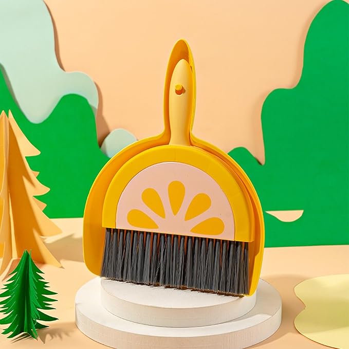 Mini Dustpan and Brush Set, Mini Household Lightweight Small Broom and Dustpan Set with Handle,Portable Fruit Shape Handheld Dust Pan for Kitchen Home Sweeping Camping Office Pet Indoor Keyboards