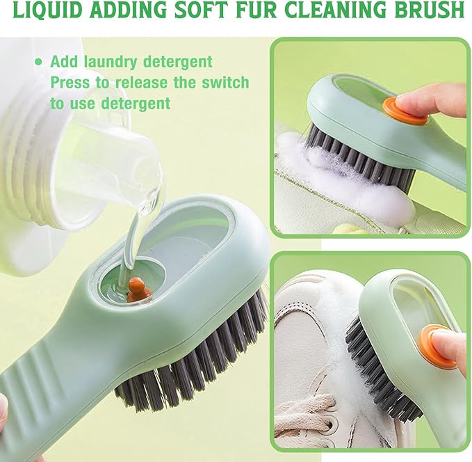 Soap Dispenser Scrub Shoe Brushes for Cleaning, Multi Function Liquid Adding Soft Fur Cleaning Brush for Stains, Shoe Scrubber Brush, 2 Pack