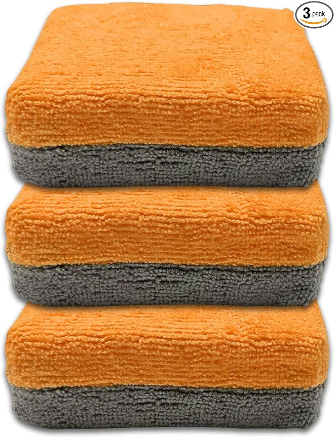 3PCS Microfiber Applicator Pads, Soft No-Scratch Car Wash Sponge, Washable Reusable Ceramic Coating Applicator, Car Paint Detailing Polishing Supplies for Wax Sealant (Orange)