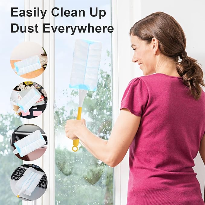 Duster Refills 60 Count Static Dust Removal Brush 180° Multi-Surface Bulk Electrostatic Microfiber, Heavy Duty Disposable Dusting Replacement Heads Compatible with Swiffer Duster Refills