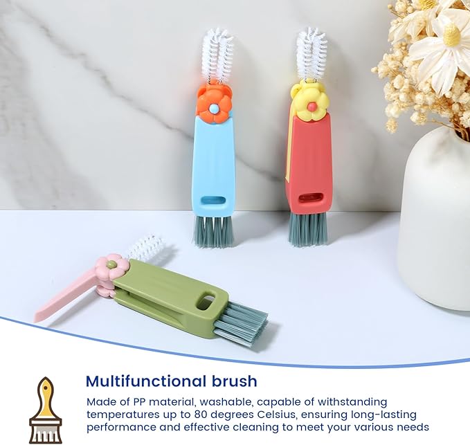 6 Pack 3 in 1 Cup Lid Cleaning Brush, 180° Rotatable Bottle Brush Gap Cleaner, Multifunctional Hangable Crevice Cleaning Brush for Baby Bottle, Water Bottle, Tumbler & Kitchen Mugs